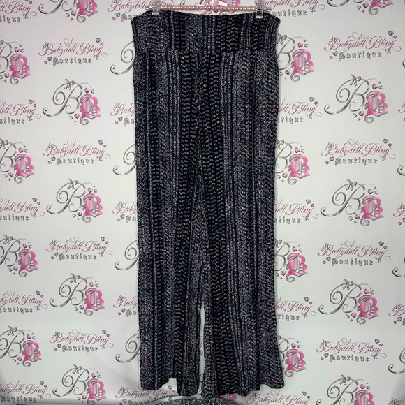 C. Wonder Pants - c wonder pants flare hippie black paisley print pink purple white flowy baggy